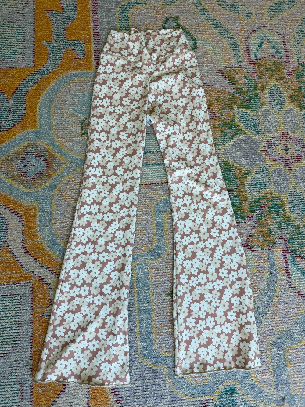 Boutique High-Rise Floral Flare Pants in Cream & Tan girls 8/9